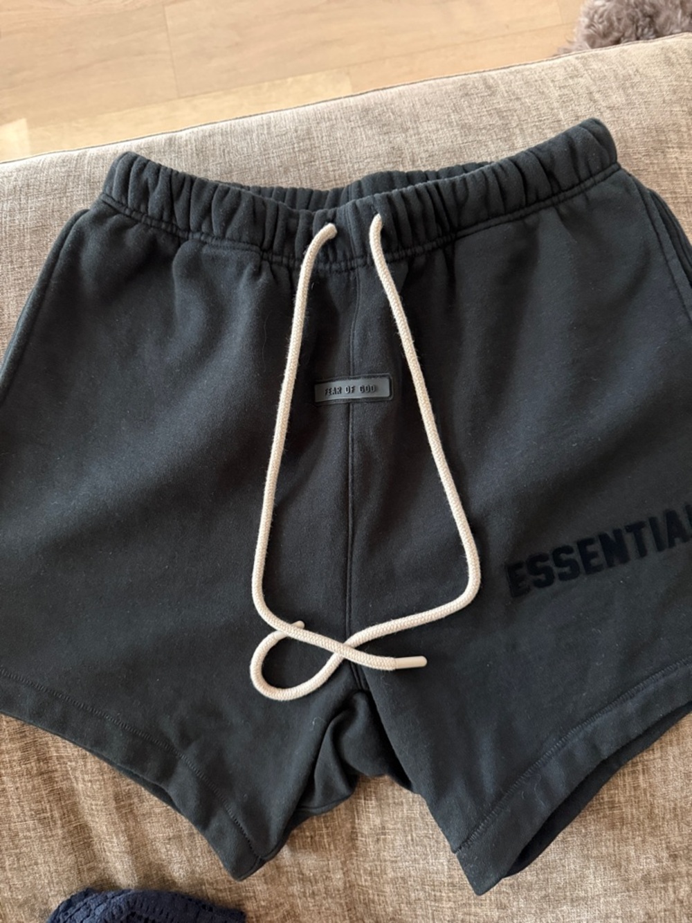 Fear of God ESSENTIALS Black Shorts with Cream Drawstring